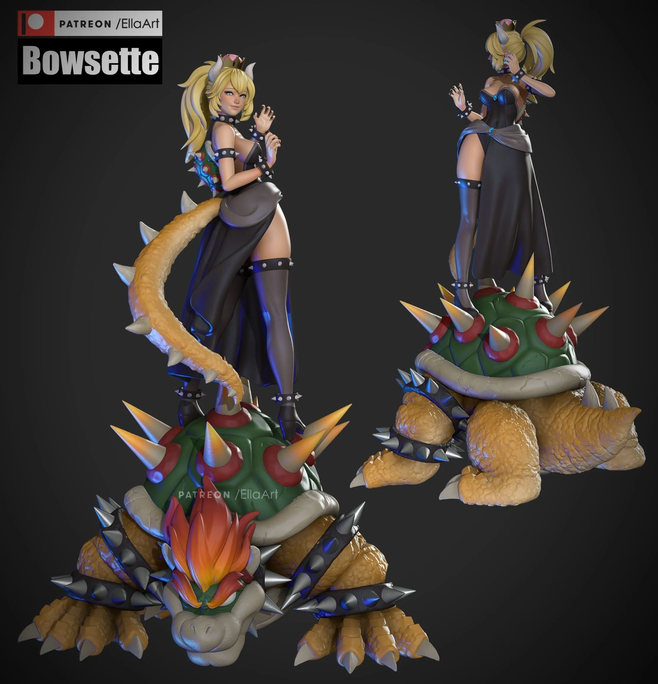 Bowsette & Bowser Statue Figure 3D Printed Garage Kit