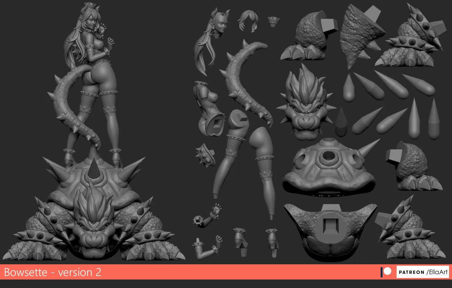 Bowsette & Bowser Statue Figure 3D Printed Garage Kit