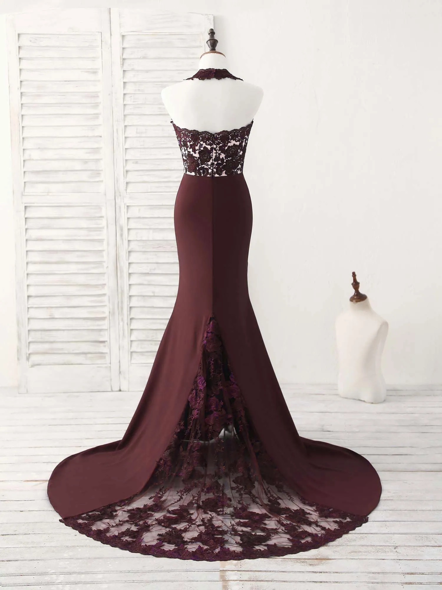 Burgundy Lace Mermaid Long Prom Dress Burgundy Bridesmaid Dress