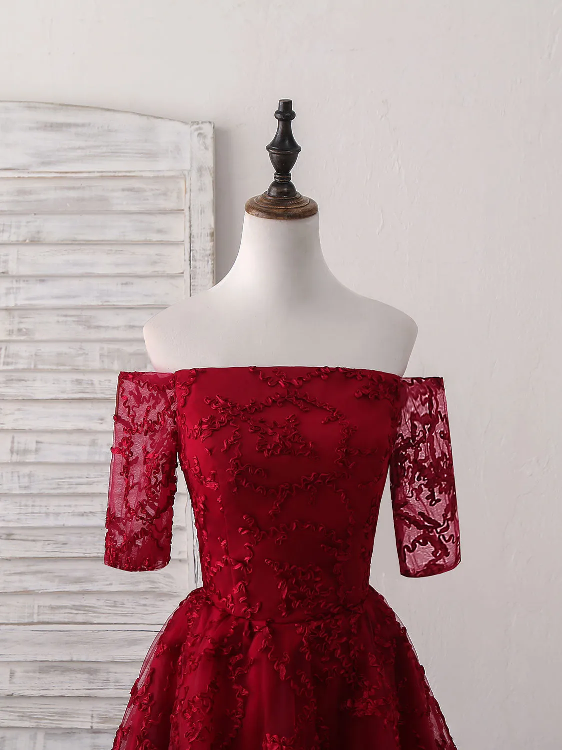 Burgundy Lace Short Prom Dress Burgundy Homecoming Dress