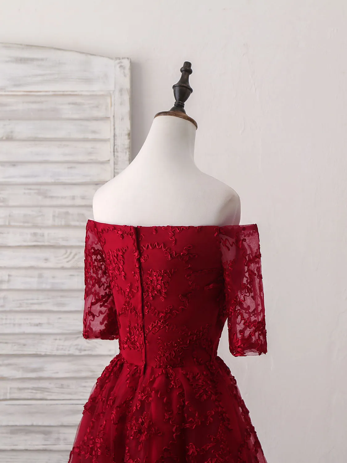 Burgundy Lace Short Prom Dress Burgundy Homecoming Dress