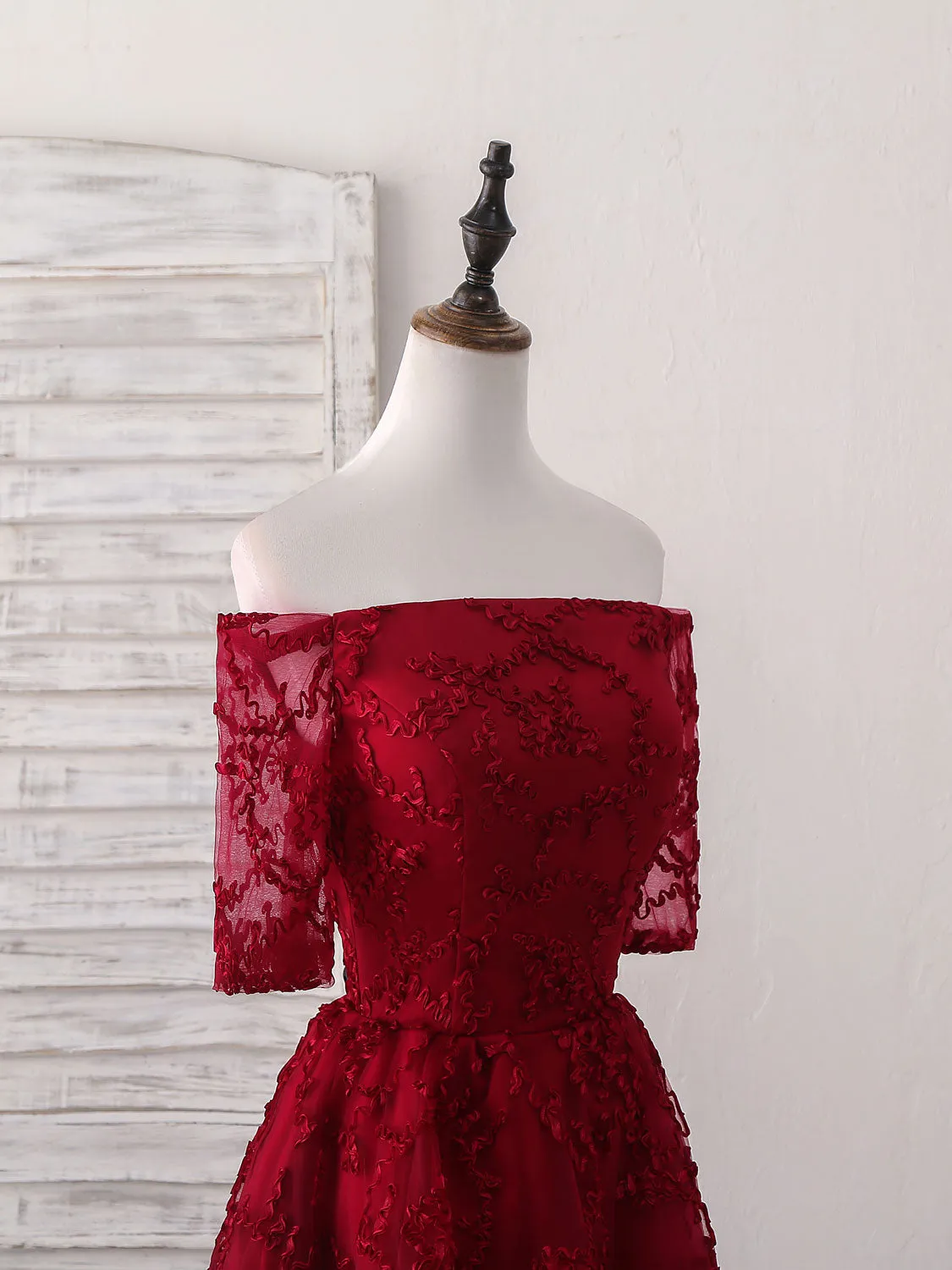 Burgundy Lace Short Prom Dress Burgundy Homecoming Dress