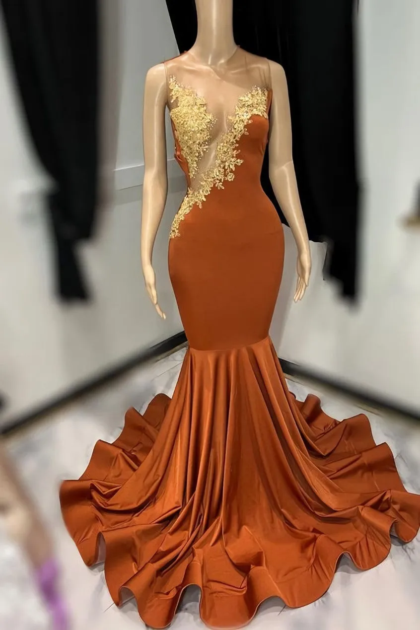 Burnt Orange Prom Dress Mermaid Evening Dresses Long Special Occasion Dress