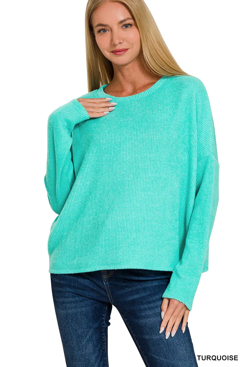 Candy Pink Ribbed Dolman Sweater