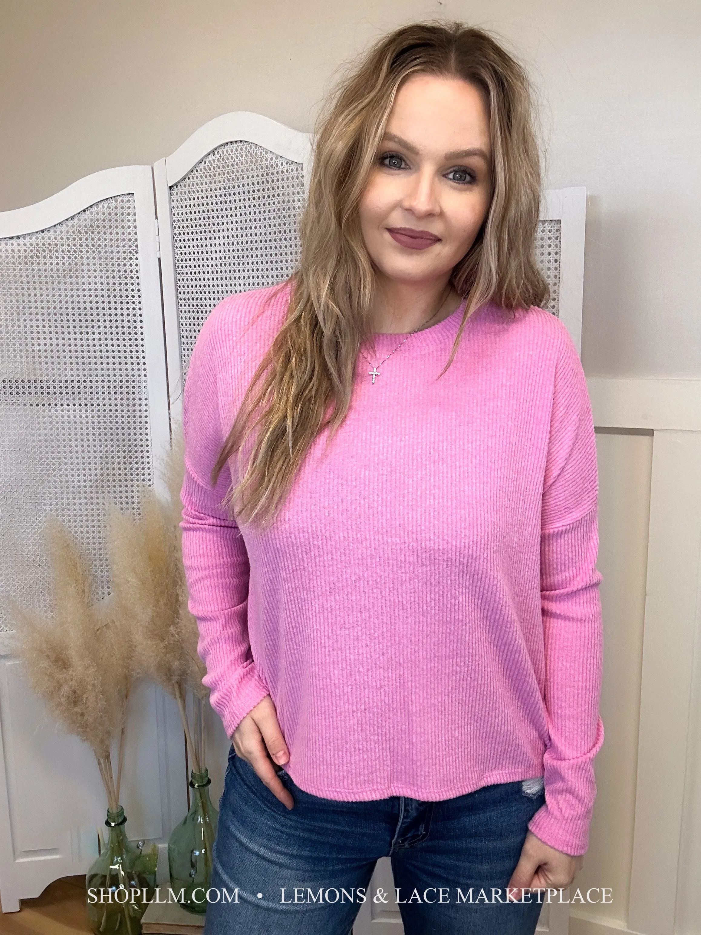 Candy Pink Ribbed Dolman Sweater