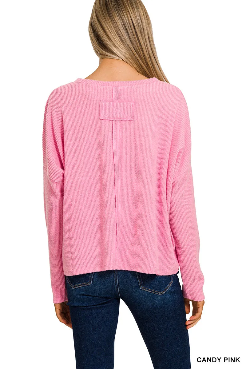 Candy Pink Ribbed Dolman Sweater