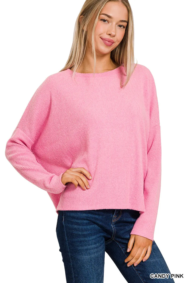 Candy Pink Ribbed Dolman Sweater