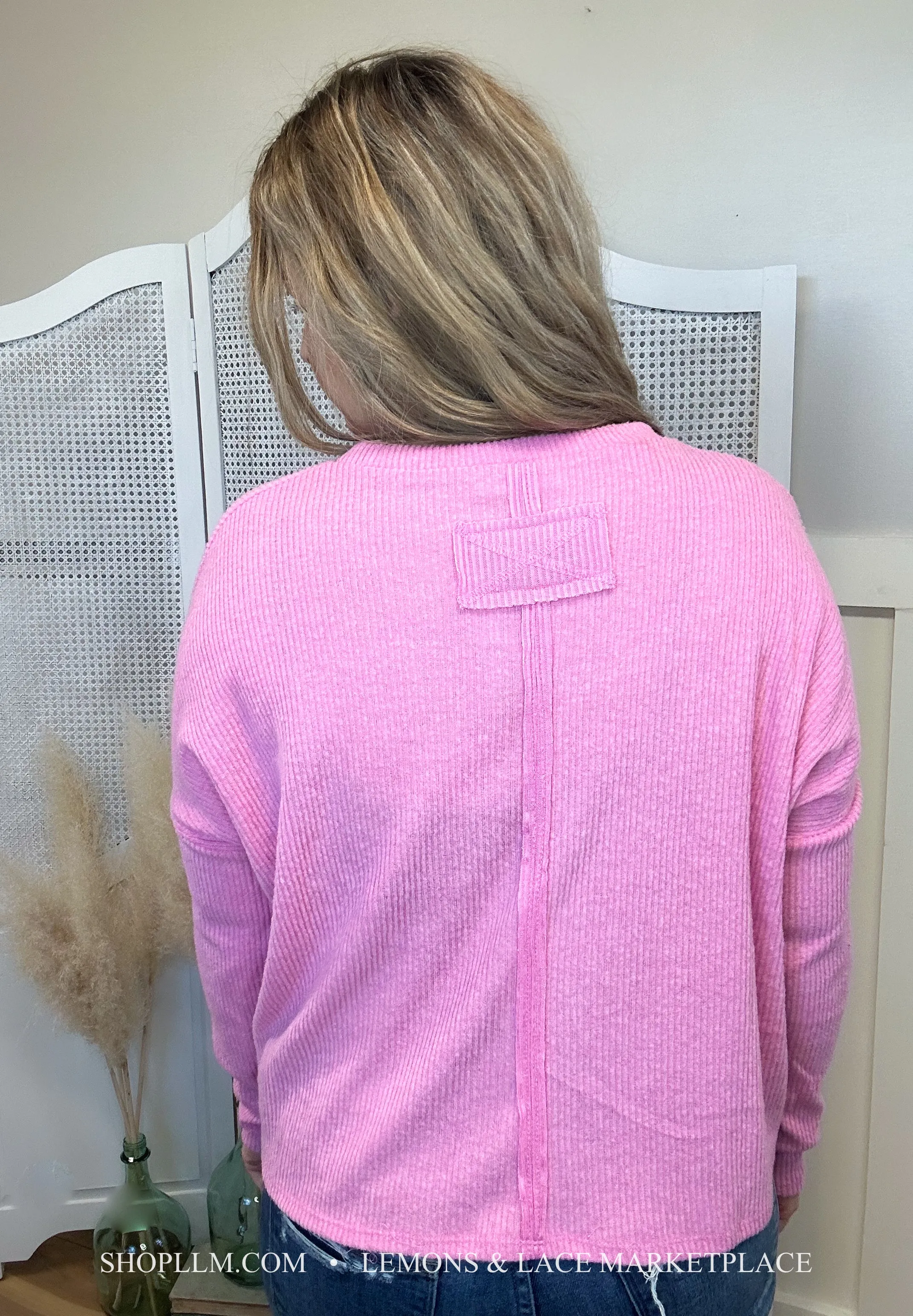 Candy Pink Ribbed Dolman Sweater