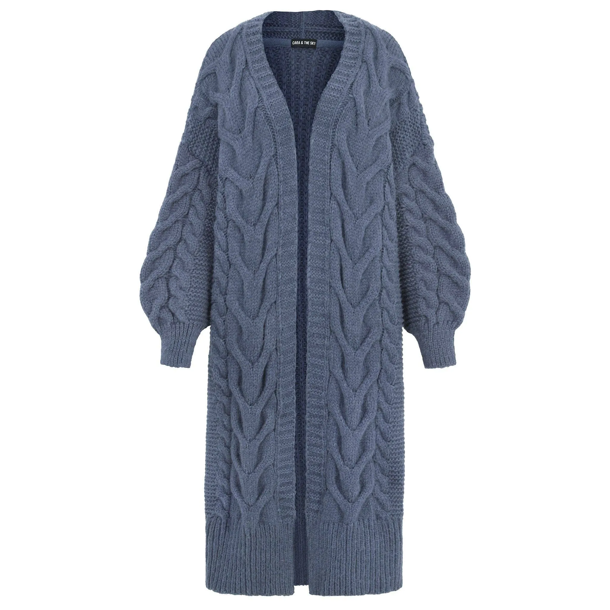 Cara & The Sky - Alex Cable Balloon Sleeve Maxi Cardigan - Denim | Knitwear