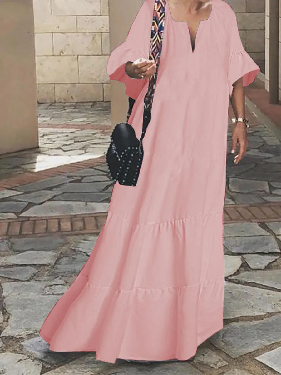 Casual Loose V Neck Long Dress