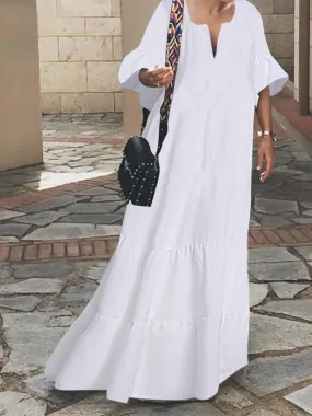 Casual Loose V Neck Long Dress