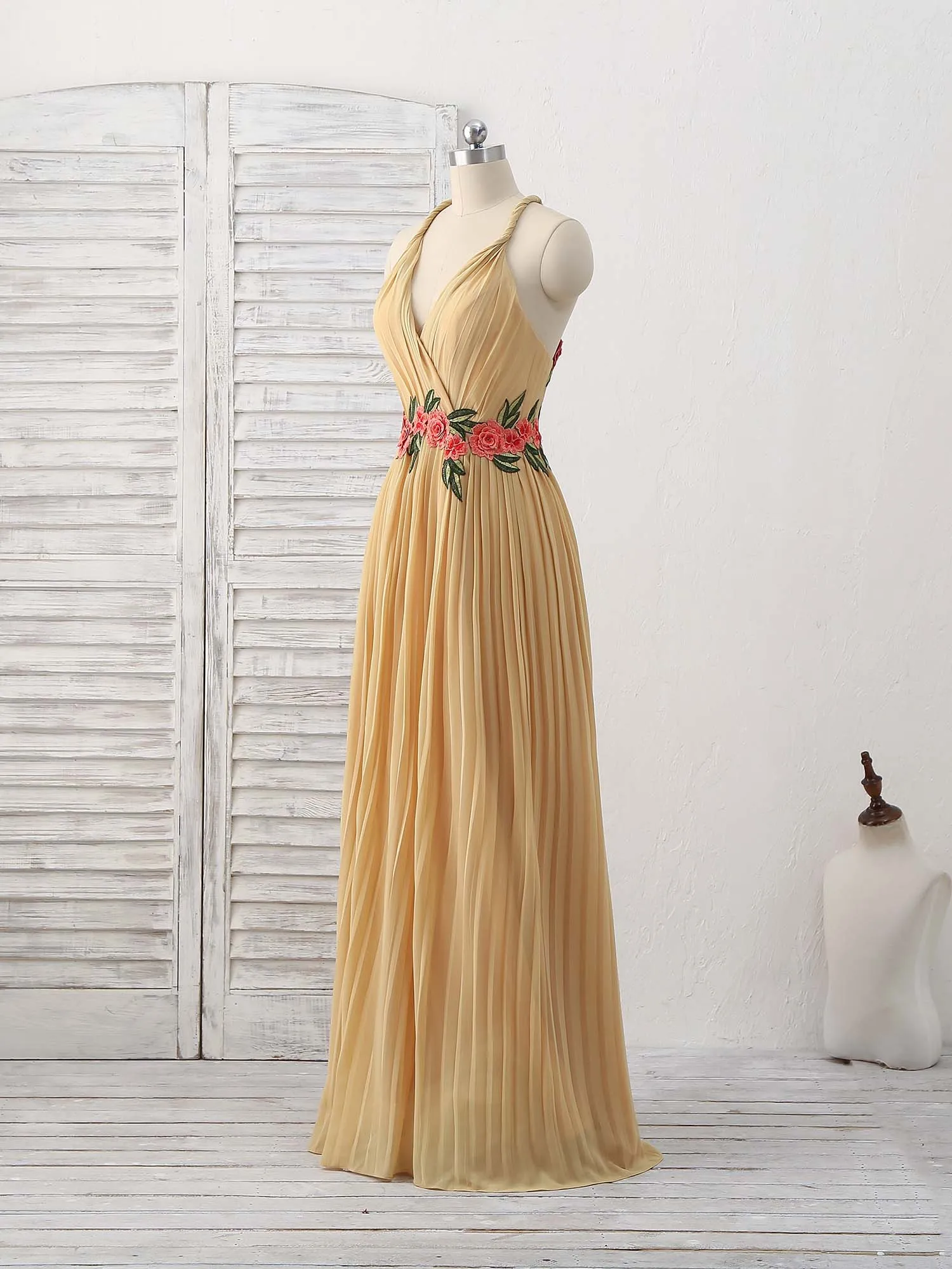 Champagne Chiffon Long Prom Dress Chiffon Evening Dress