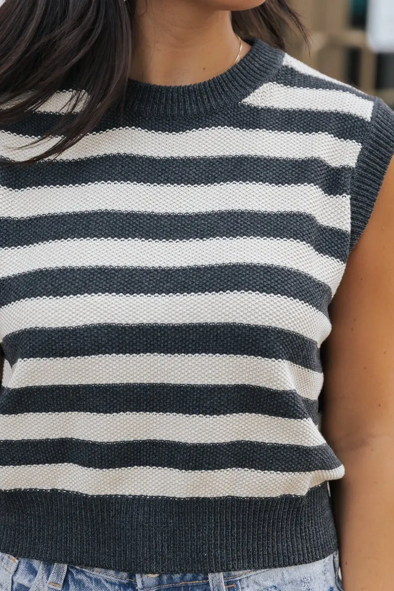 Charcoal Striped Sleeveless Sweater - FINAL SALE