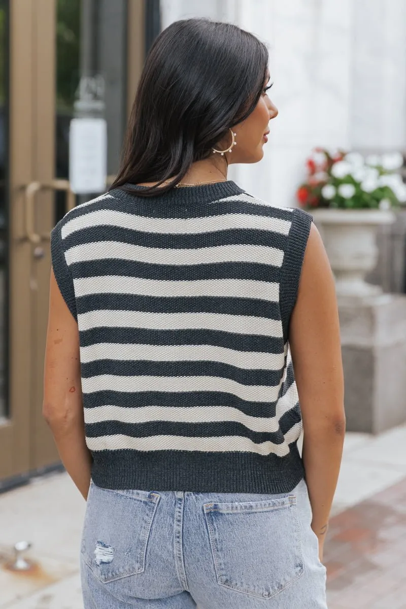 Charcoal Striped Sleeveless Sweater - FINAL SALE