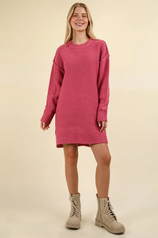 Chunky Round Neck Oversized Sweater Mini Dress