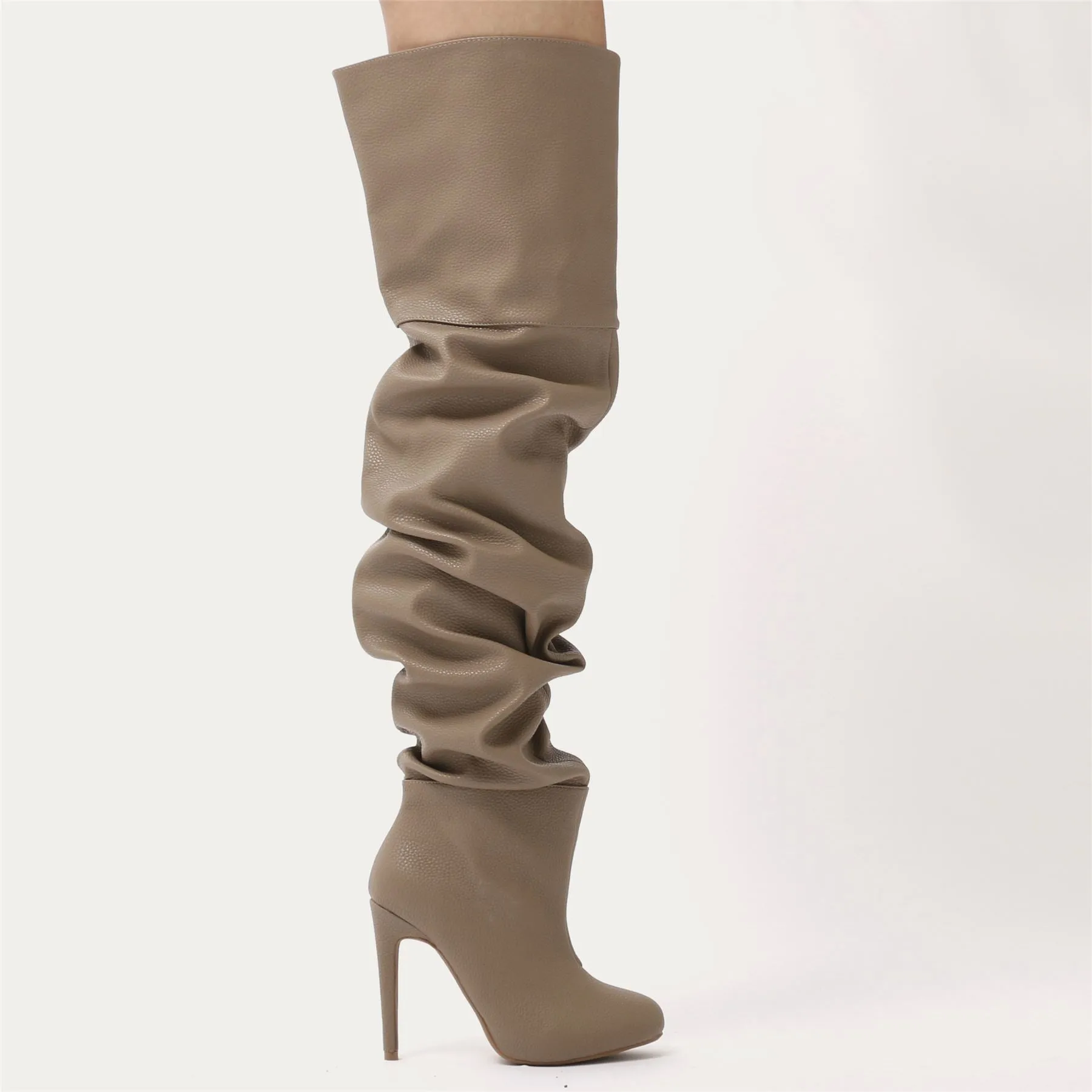 Ciara Over The Knee Slouch Boots in Taupe