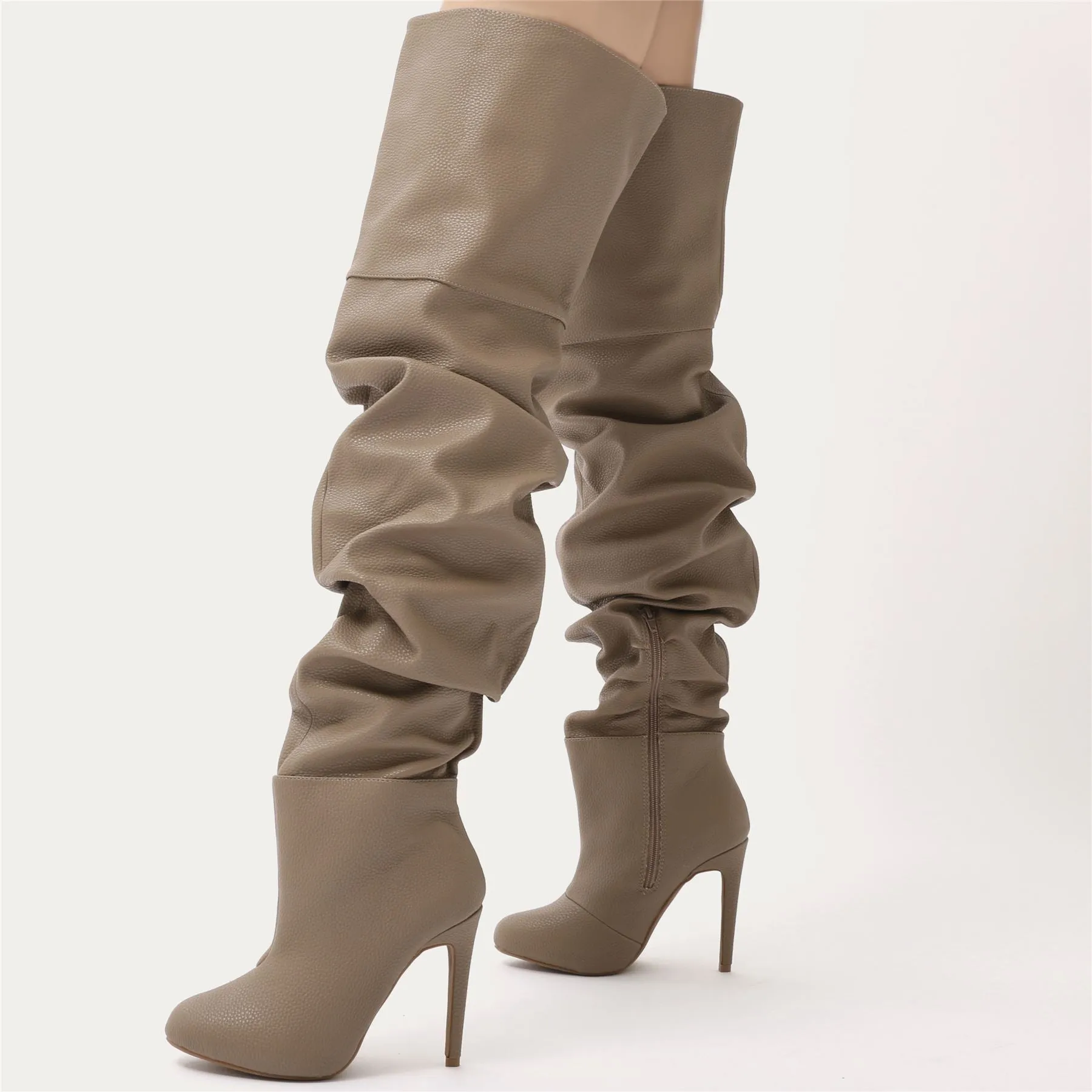 Ciara Over The Knee Slouch Boots in Taupe