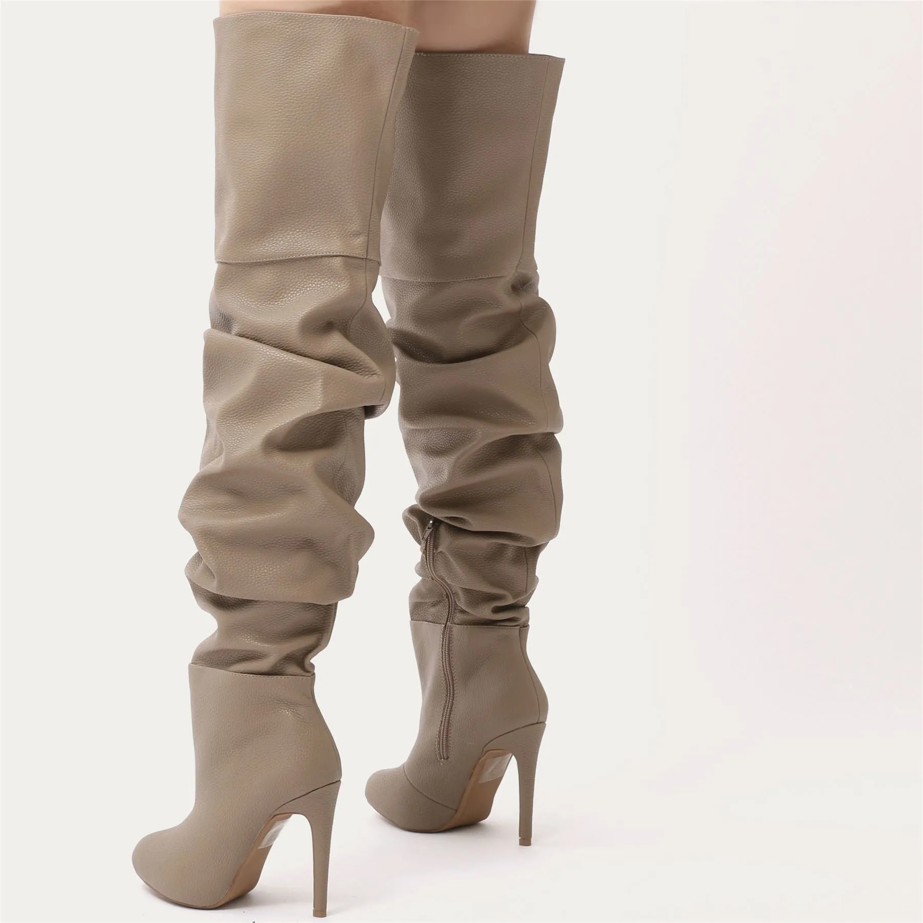 Ciara Over The Knee Slouch Boots in Taupe