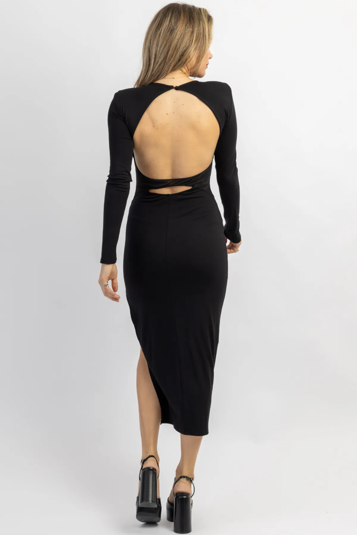 CLEAN LINES MESH BACKLESS MIDI DRESS