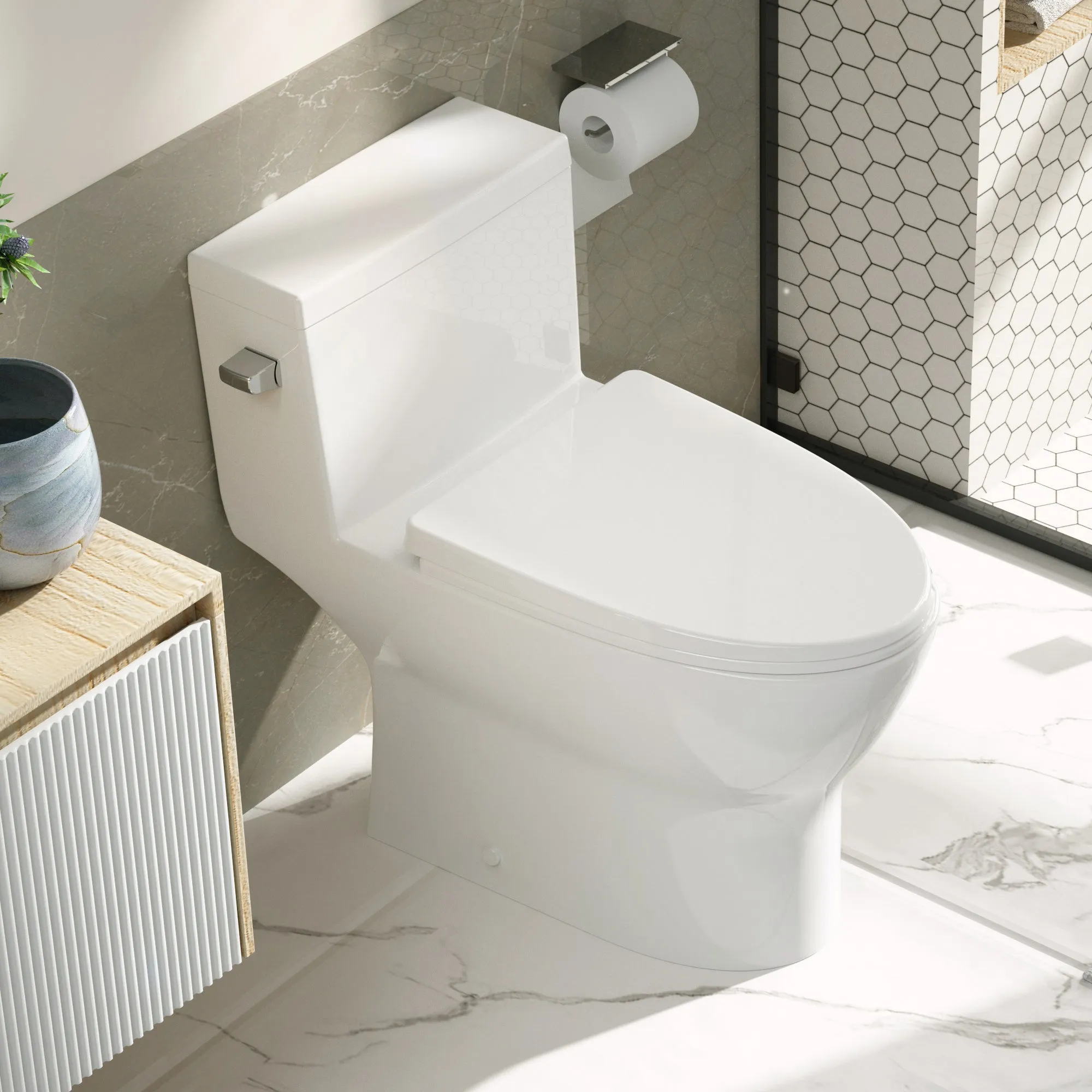 CONCORD One-Piece Elongated Toilet, 1.28 GPF Single-Flush