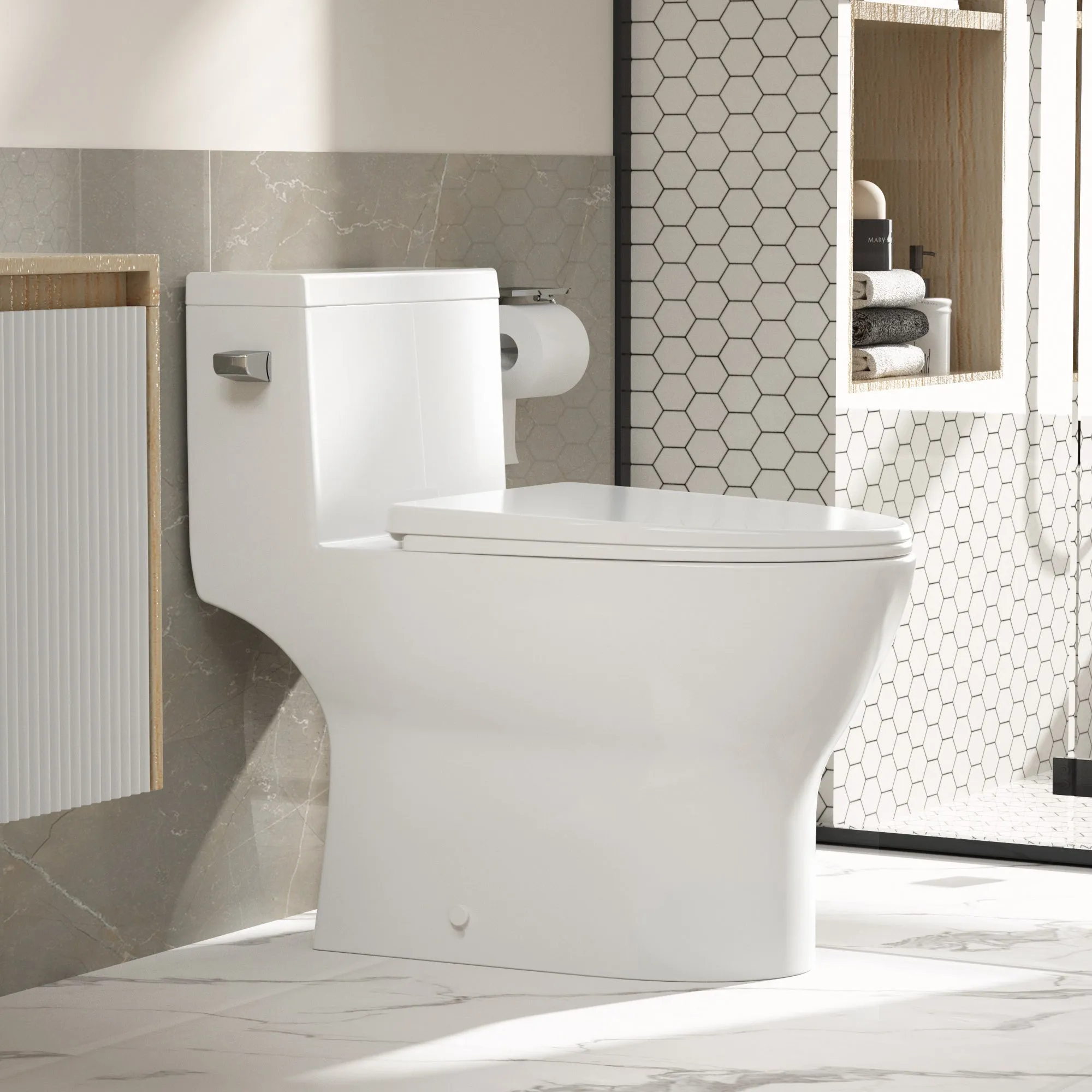 CONCORD One-Piece Elongated Toilet, 1.28 GPF Single-Flush