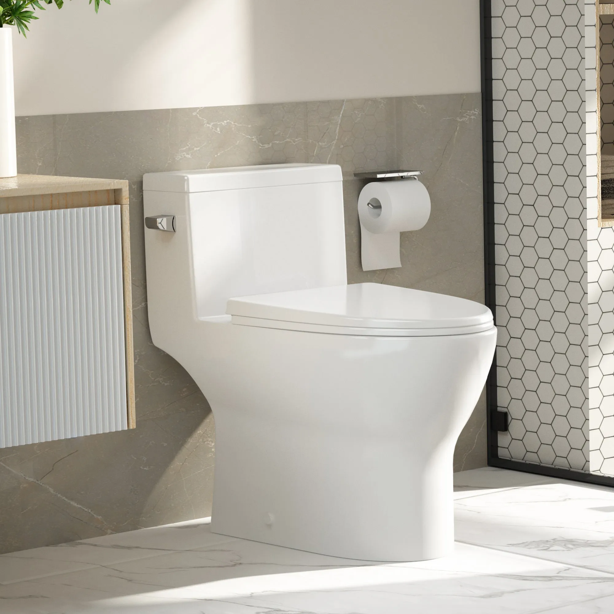 CONCORD One-Piece Elongated Toilet, 1.28 GPF Single-Flush