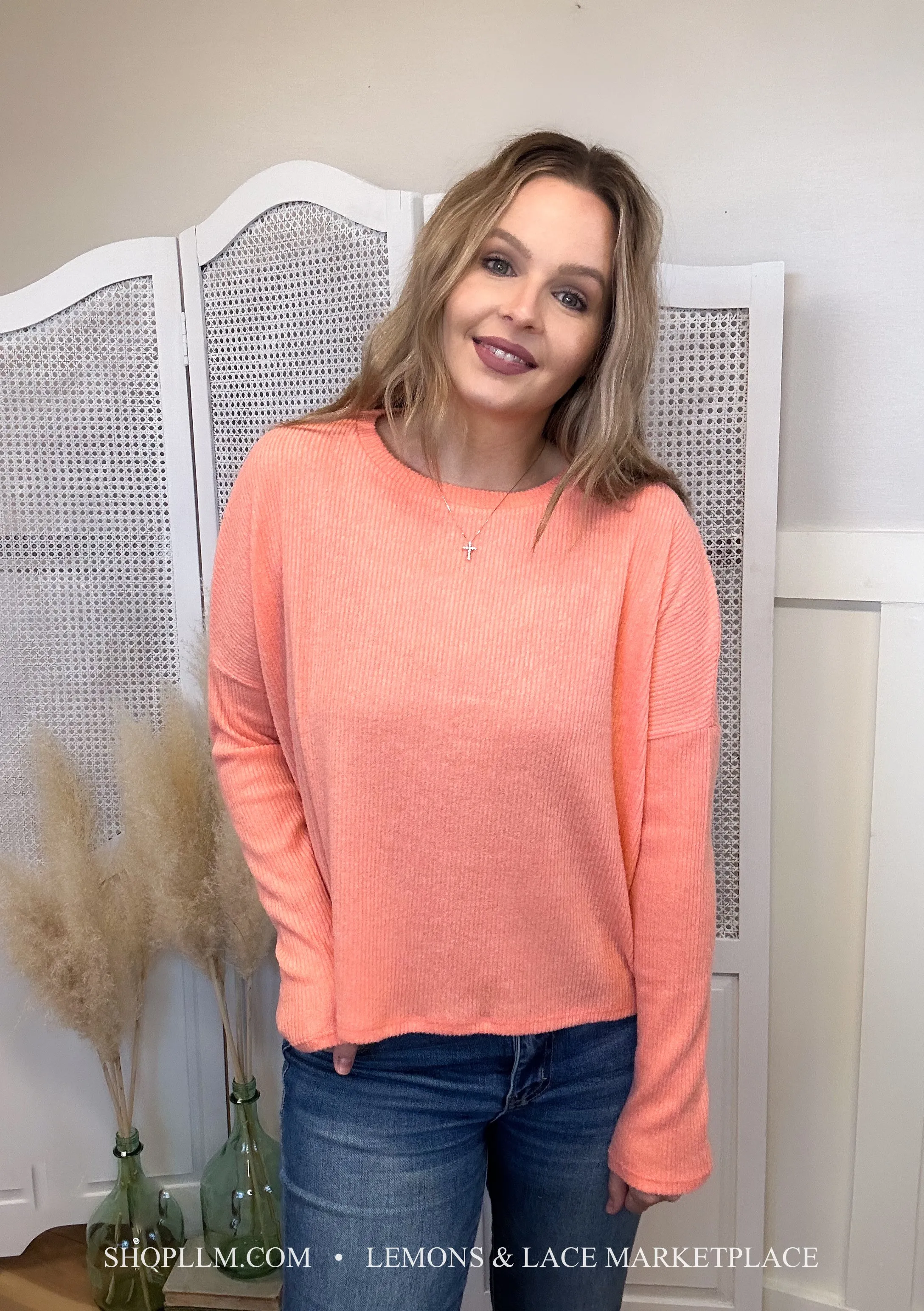 Coral Ribbed Dolman Sweater