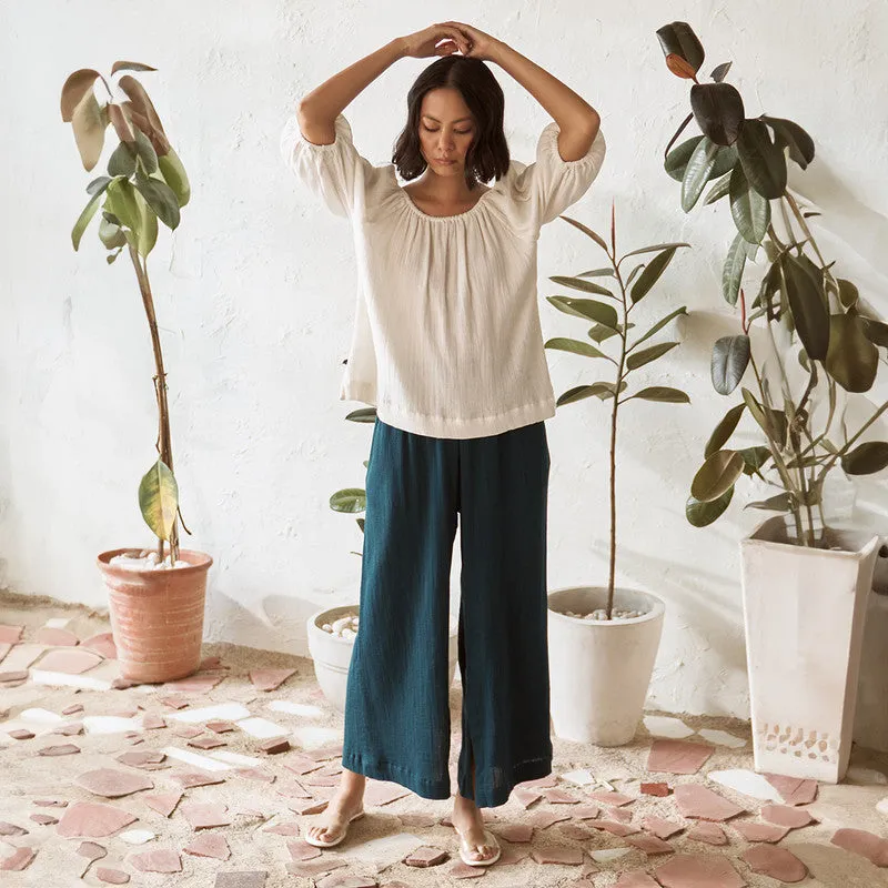 Cotton Solid Co Ord Set For Women | Top & Pant | Flared Pant | Blue