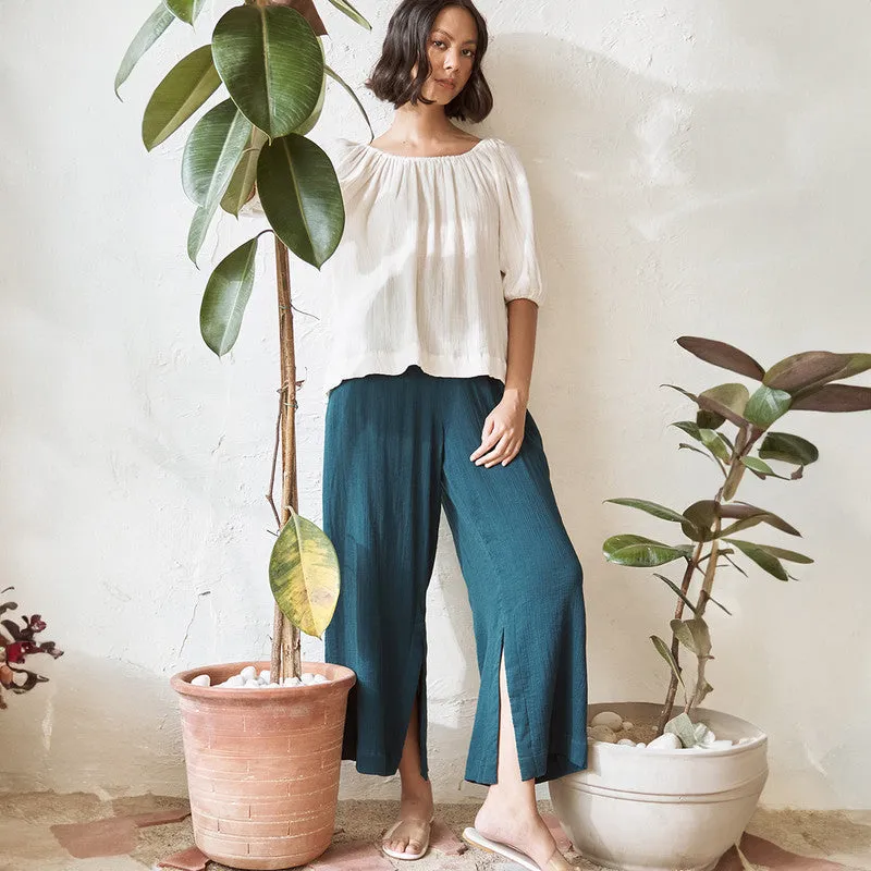 Cotton Solid Co Ord Set For Women | Top & Pant | Flared Pant | Blue