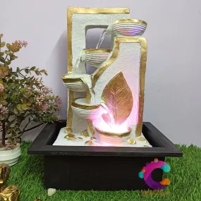 Craftisan™ Polyresin Designer Table Top/Indoor 4 Tier Waterfall Fountain Indoor Home Decor with Multicolour LED Light and Water Flow Control Pump (Size: 40 x 29.5 x 22 CM) (UR-040)