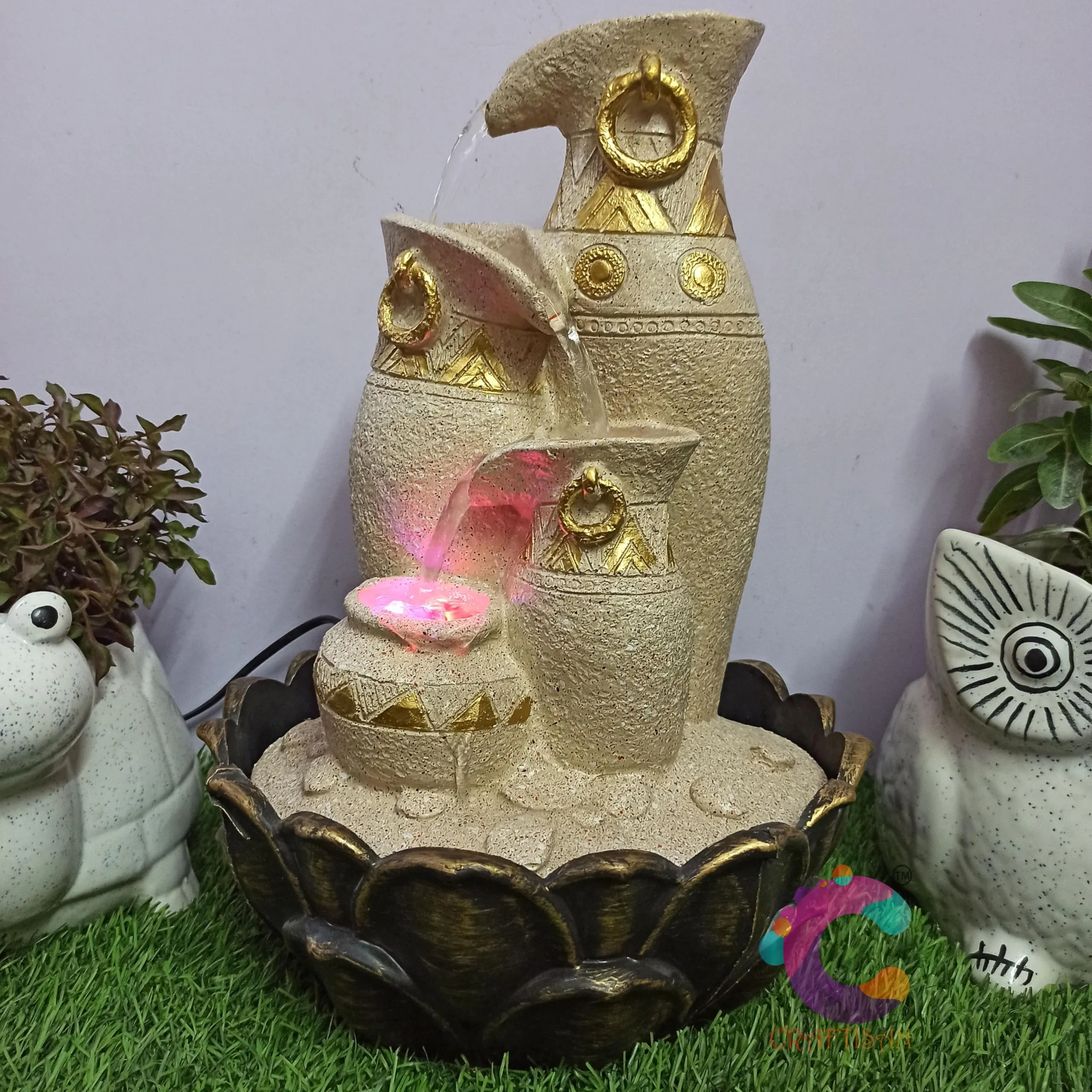 Craftisan™ Three Step Matki Table Top Water Fountain for Home Décor/Office/Indoor & Outdoor/Garden/Puja Room/Vaastu