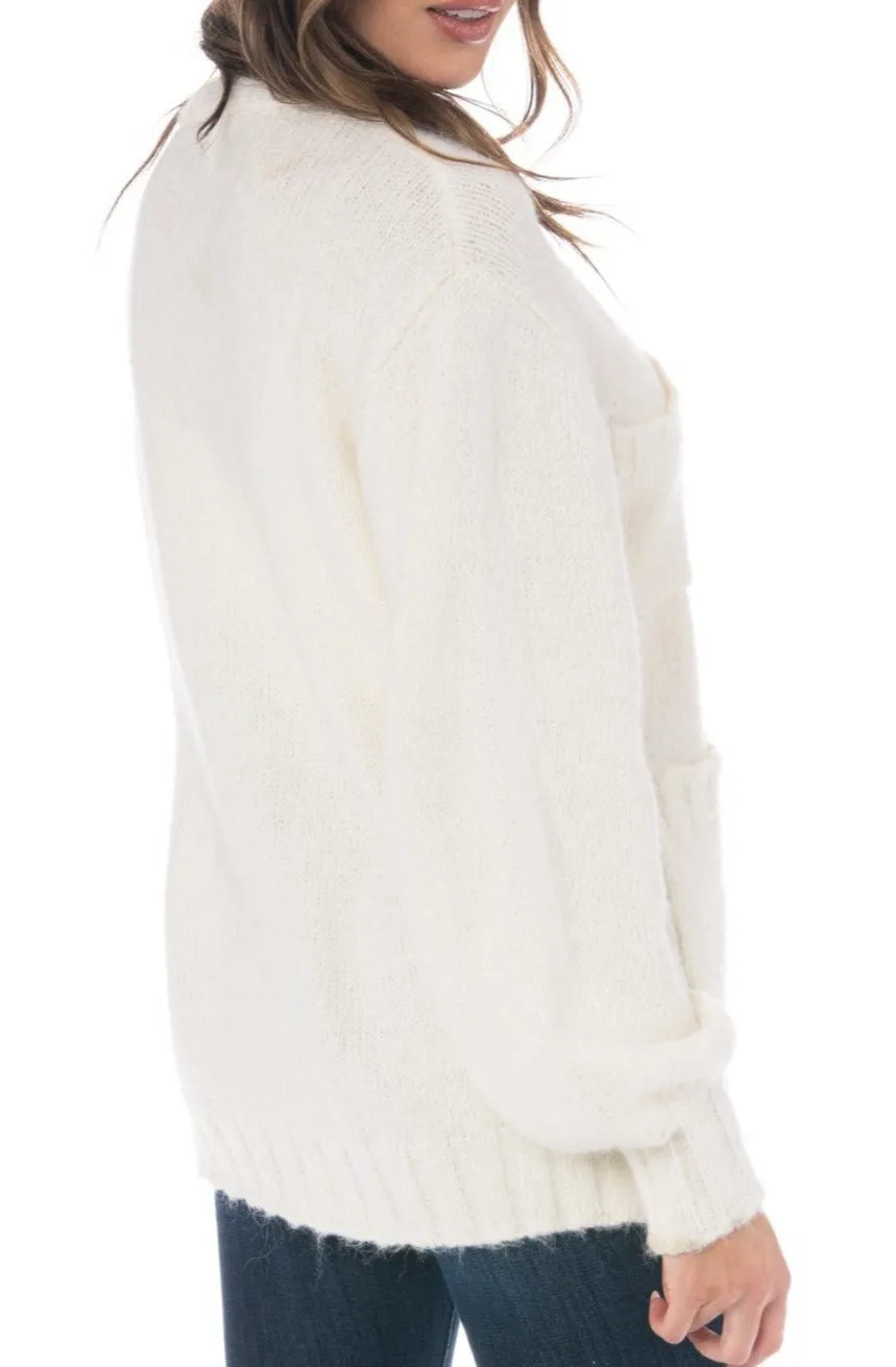 Cream Long Sleeve Oversized Front Pockets Knit Cardigan Sweater