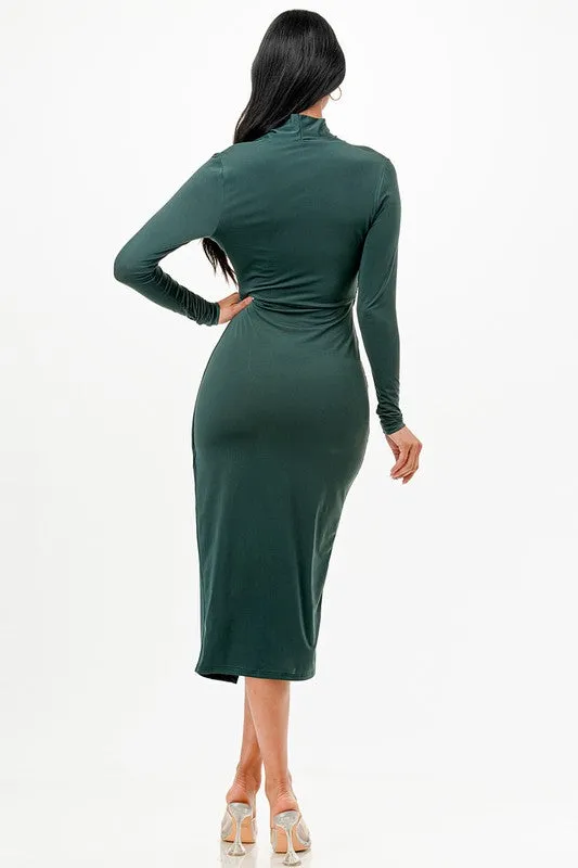 Criss Cross Long Sleeve Midi Dress