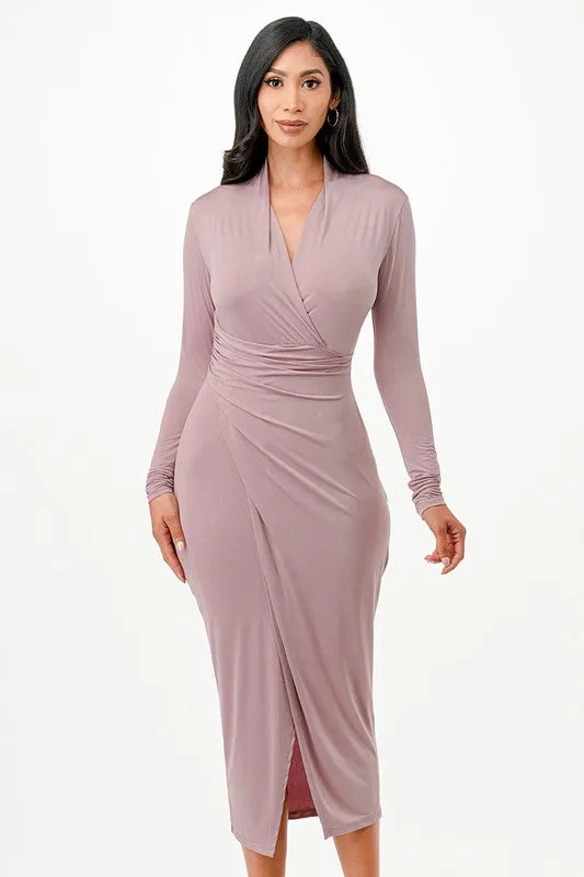 Criss Cross Long Sleeve Midi Dress