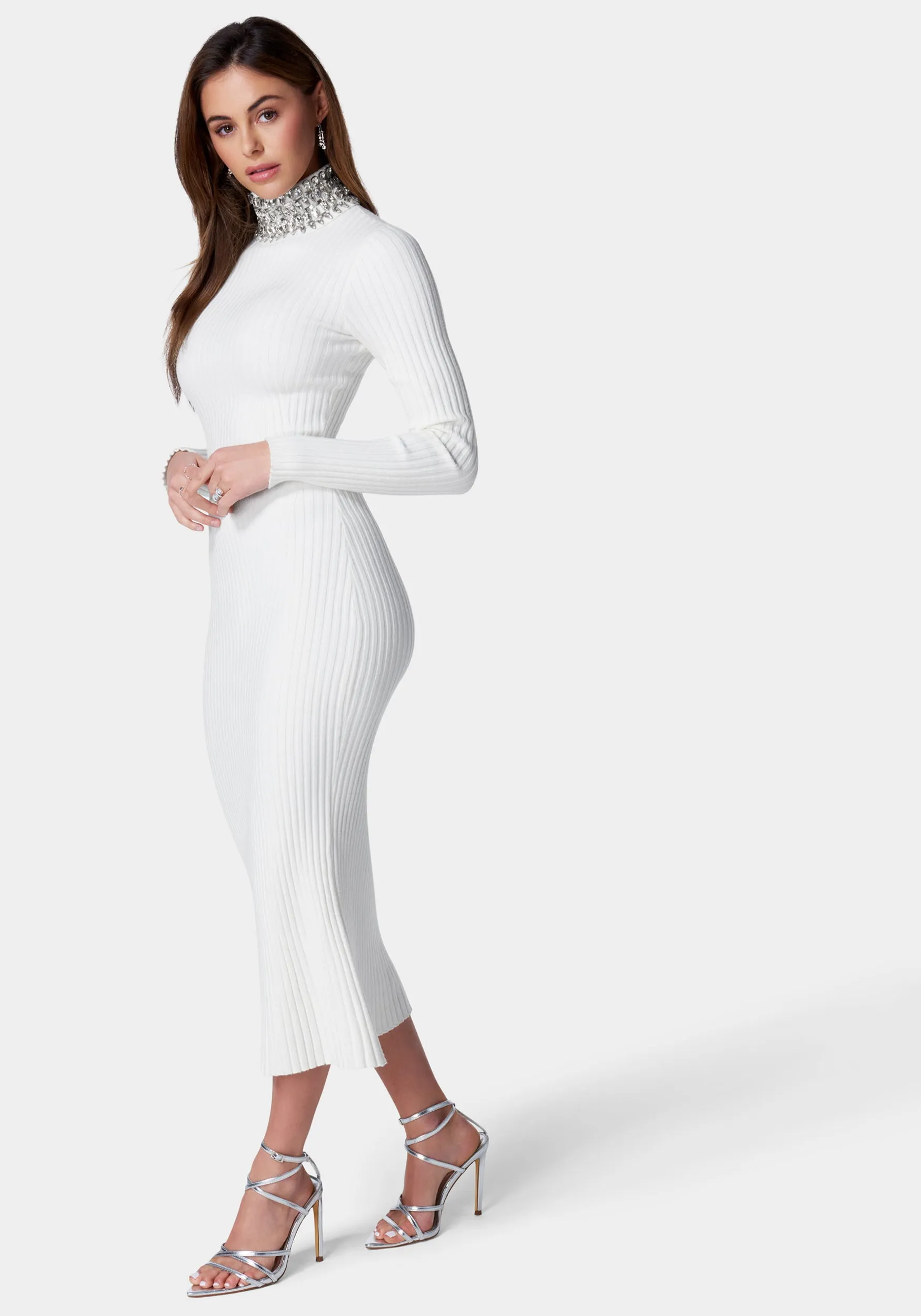 Crystal Neck Midi Sweater Dress