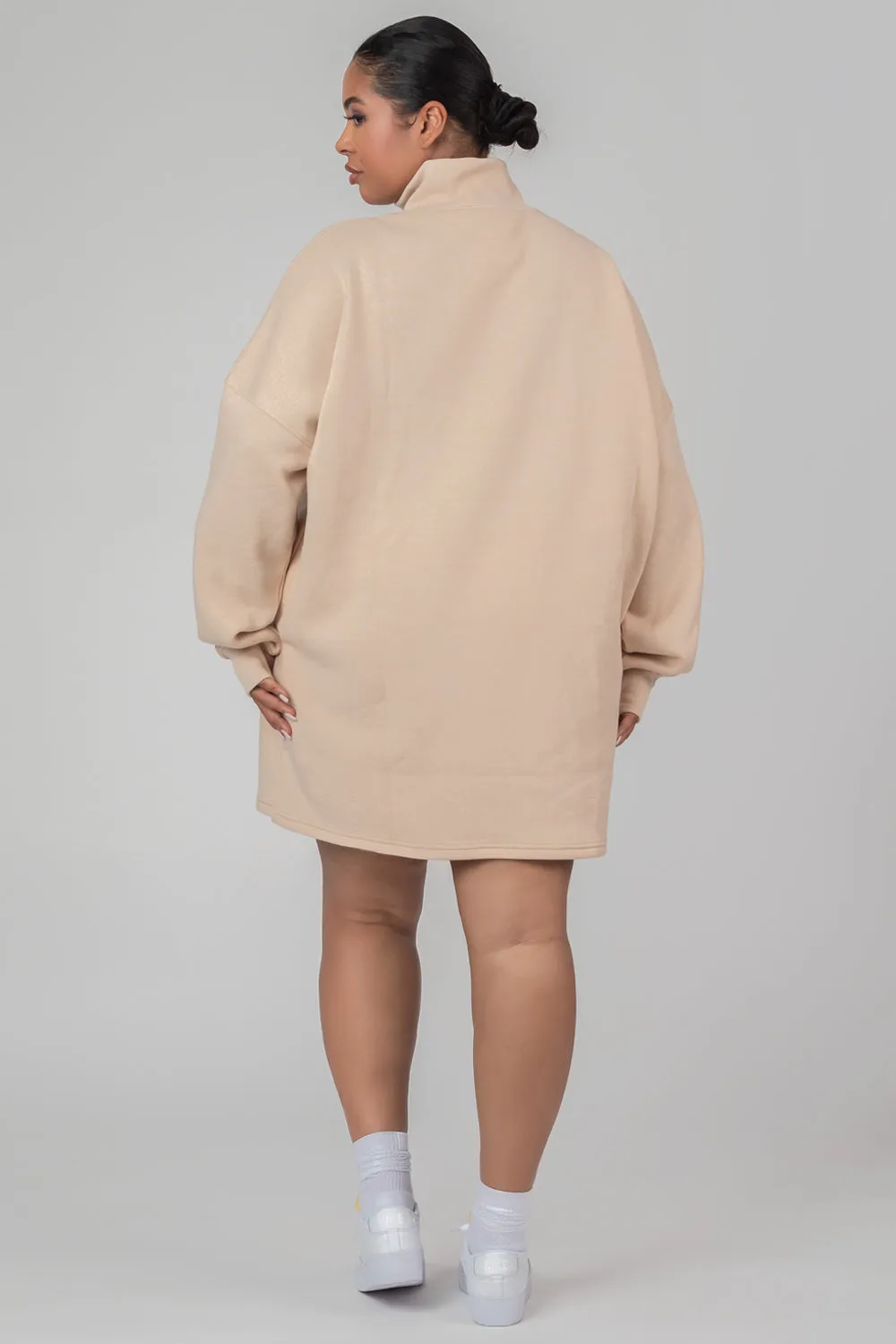 Curve Oversize Half Zip Pullover Sweater Dress Stone