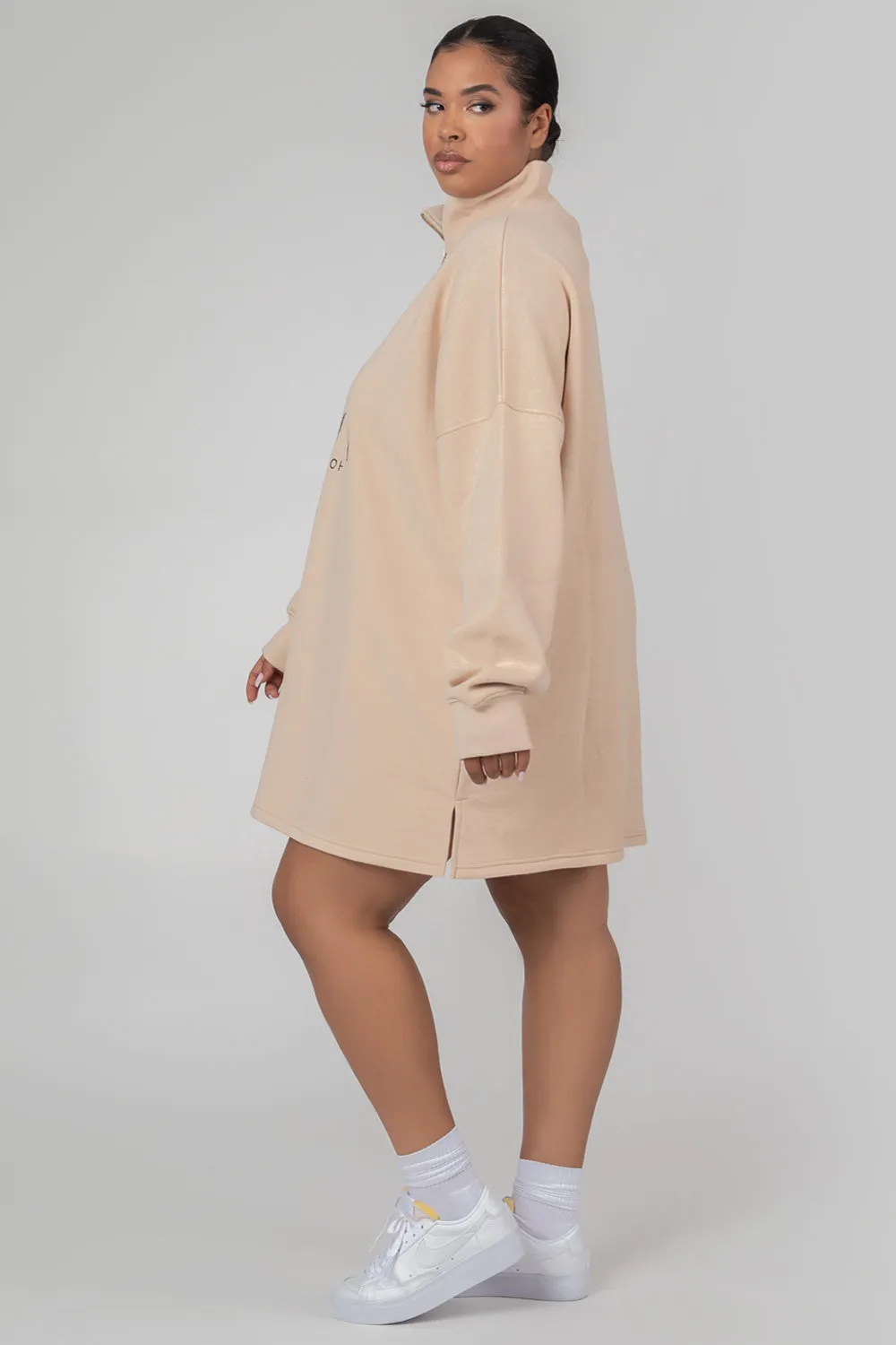 Curve Oversize Half Zip Pullover Sweater Dress Stone