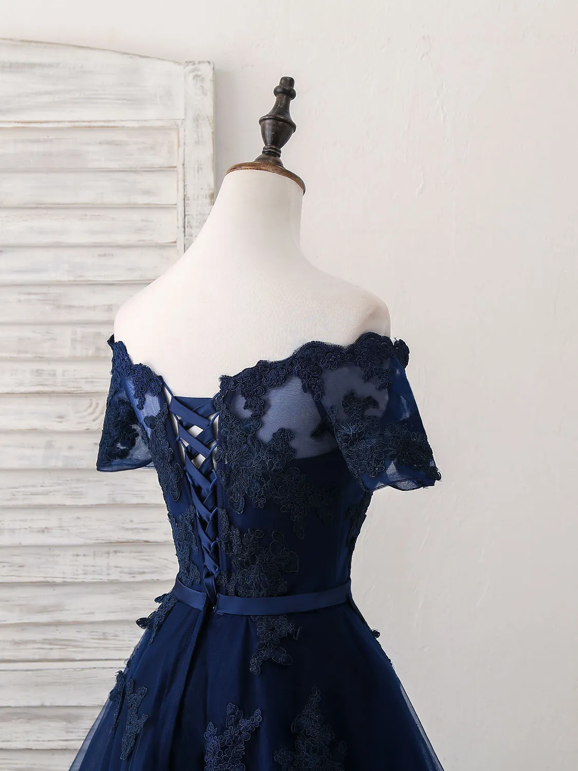 Dark Blue Tulle Lace Short Prom Dress Dark Blue Homecoming Dress