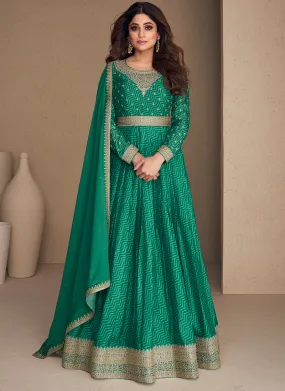 Dark Green Embroidery Bollywood Anarkali Gown