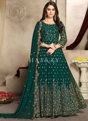 Dark Green Georgette Wedding Anarkali Suit