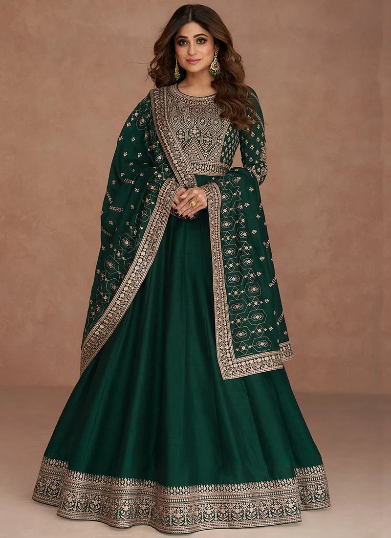 Dark Green Sequence Embroidery Festive Anarkali Gown