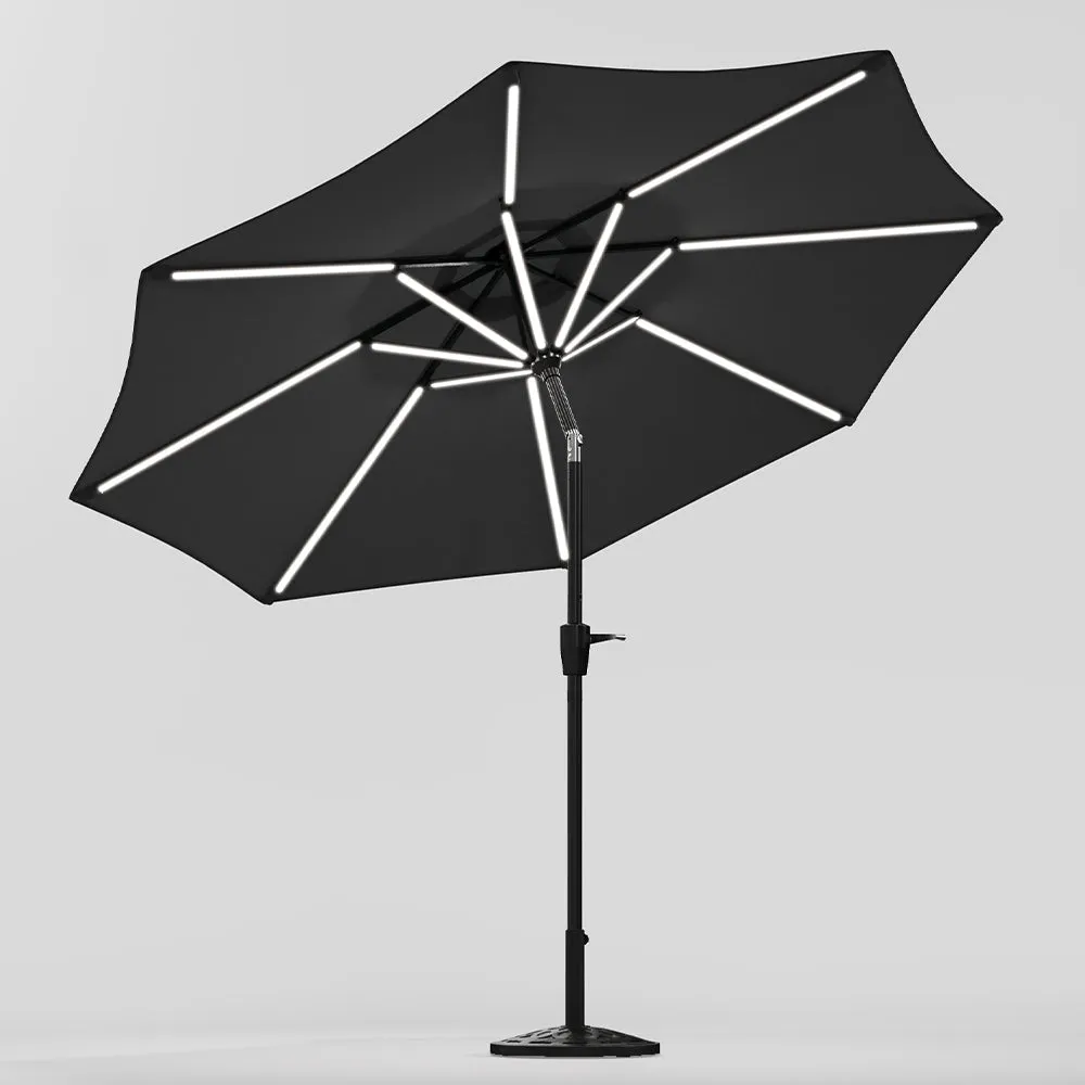 Dark Grey 3M Lighted Market Sunbrella Umbrella with Solar Strip LED Lights