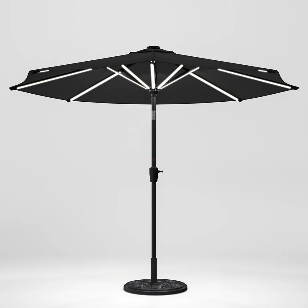 Dark Grey 3M Lighted Market Sunbrella Umbrella with Solar Strip LED Lights