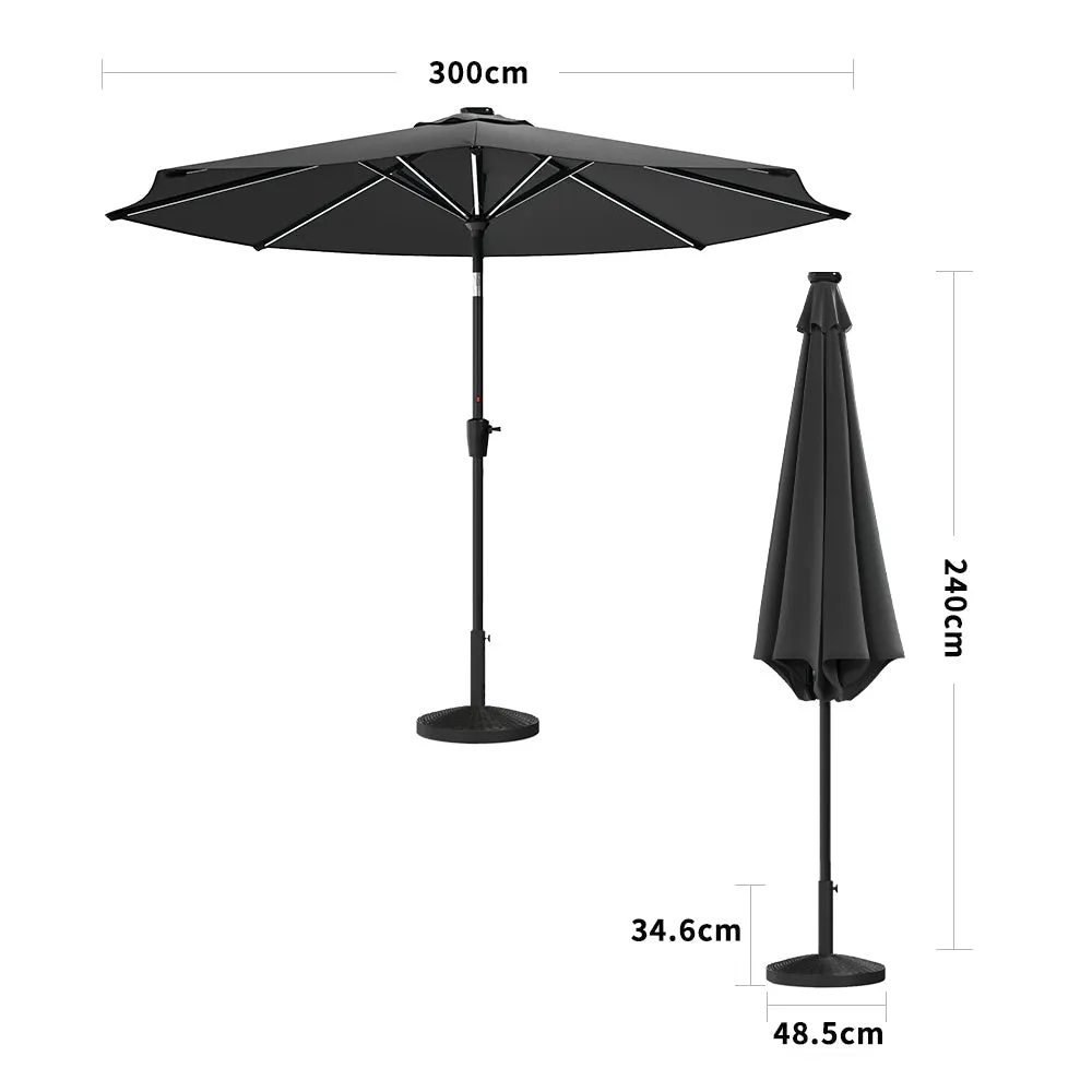 Dark Grey 3M Lighted Market Sunbrella Umbrella with Solar Strip LED Lights