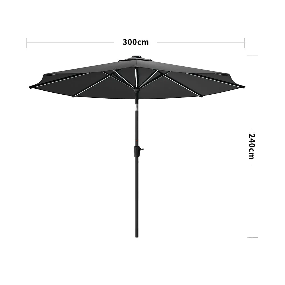 Dark Grey 3M Lighted Market Sunbrella Umbrella with Solar Strip LED Lights