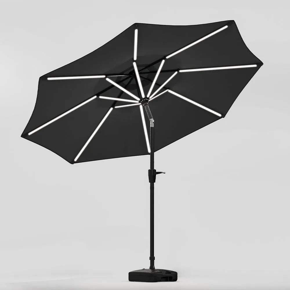 Dark Grey 3M Lighted Market Sunbrella Umbrella with Solar Strip LED Lights