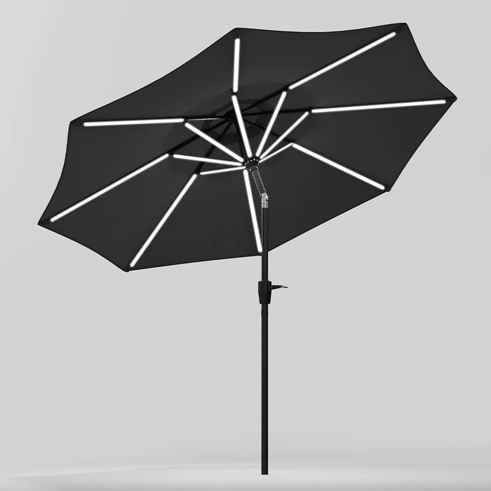 Dark Grey 3M Lighted Market Sunbrella Umbrella with Solar Strip LED Lights