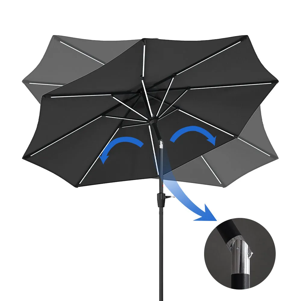 Dark Grey 3M Lighted Market Sunbrella Umbrella with Solar Strip LED Lights