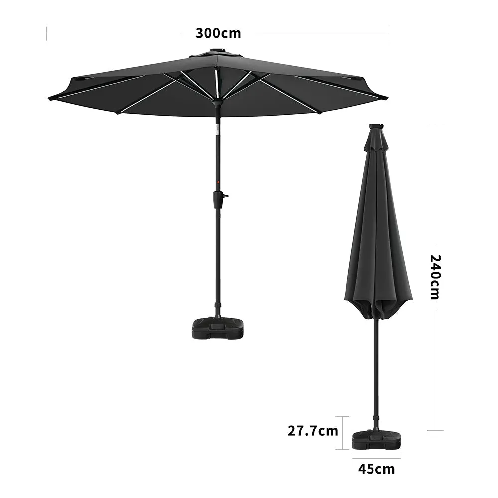 Dark Grey 3M Lighted Market Sunbrella Umbrella with Solar Strip LED Lights