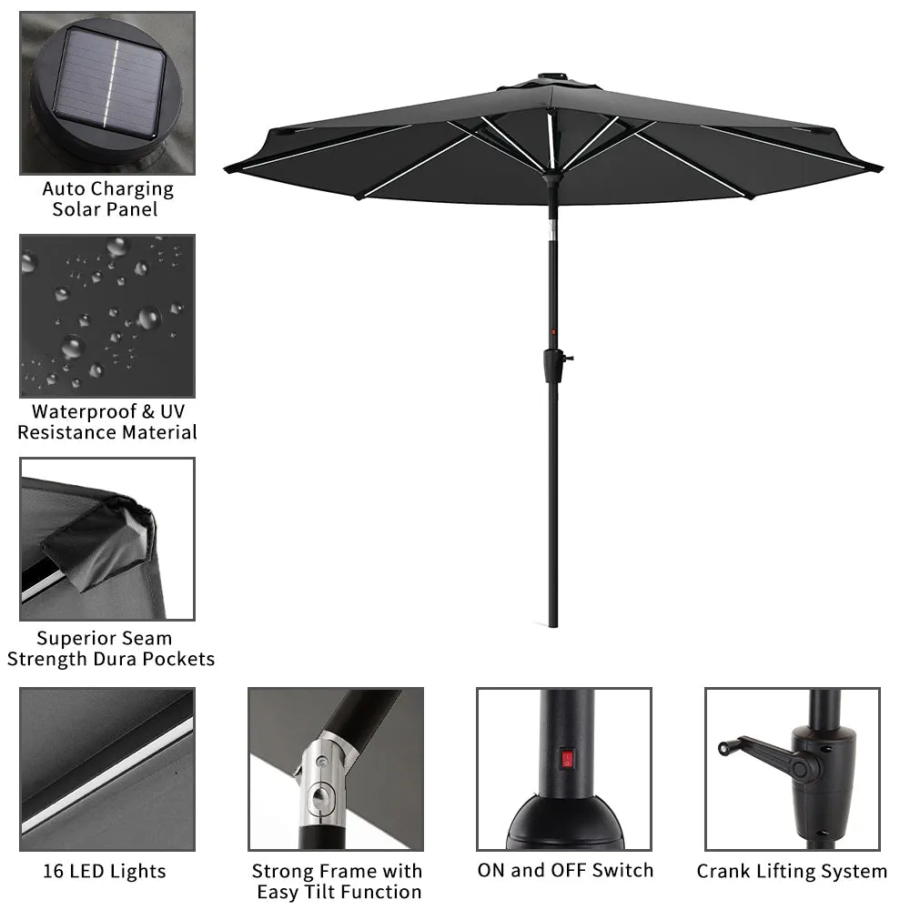 Dark Grey 3M Lighted Market Sunbrella Umbrella with Solar Strip LED Lights